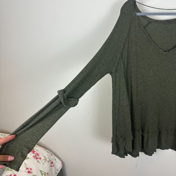 We the Free Green Ribbed Tunic Blouse L Soft Stretch Minimalist Oversized - Picture 4 of 10